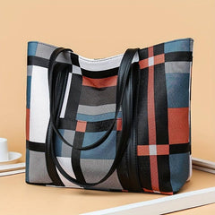 Plaid Pattern Tote Shoulder Bag Large Capacity Work Bag