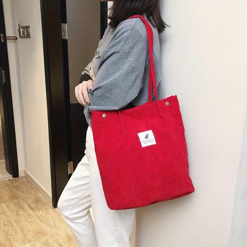 Women's Corduroy Tote Bag Large Capacity Casual Shoulder Bag