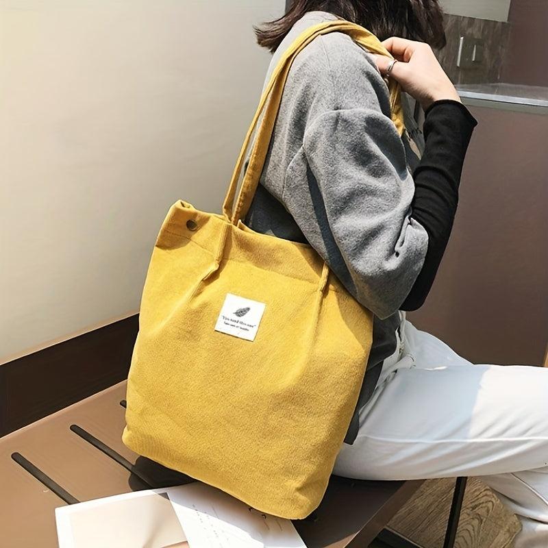 Women's Corduroy Tote Bag Large Capacity Casual Shoulder Bag