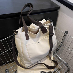 Large Canvas Bag Versatile Shoulder Bag Front Pocket Detachable Strap