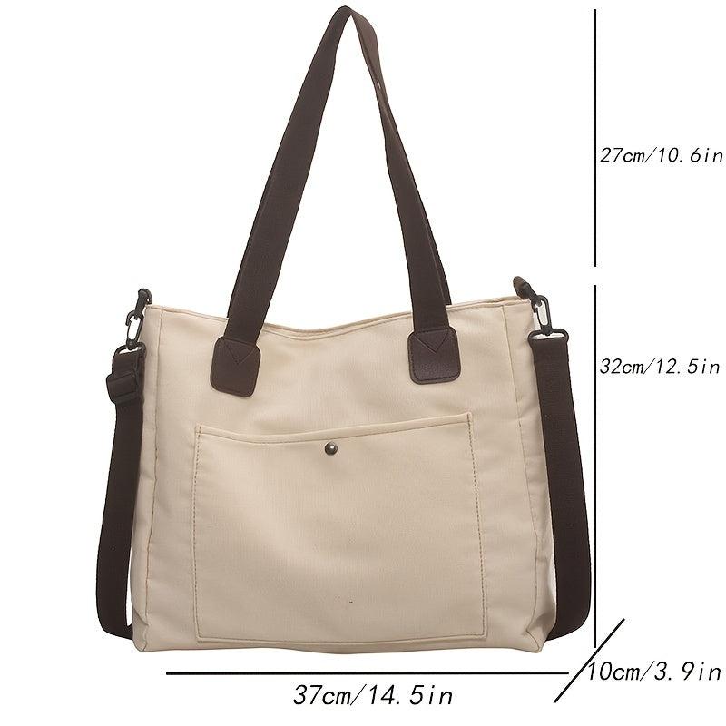 Large Canvas Bag Versatile Shoulder Bag Front Pocket Detachable Strap