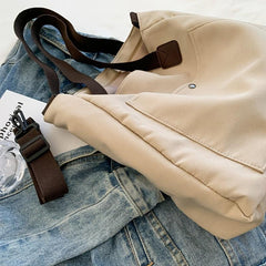 Large Canvas Bag Versatile Shoulder Bag Front Pocket Detachable Strap