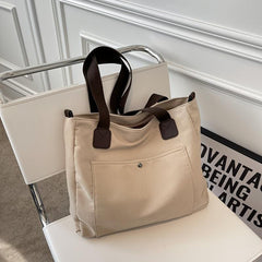 Large Canvas Bag Versatile Shoulder Bag Front Pocket Detachable Strap