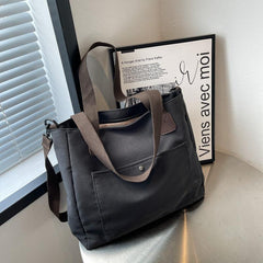 Large Canvas Bag Versatile Shoulder Bag Front Pocket Detachable Strap