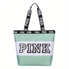 Pink Print Nylon Tote Bag Summer Beach Lightweight Shoulder Bag