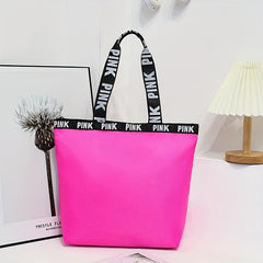 Pink Print Nylon Tote Bag Summer Beach Lightweight Shoulder Bag
