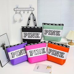 Pink Print Nylon Tote Bag Summer Beach Lightweight Shoulder Bag