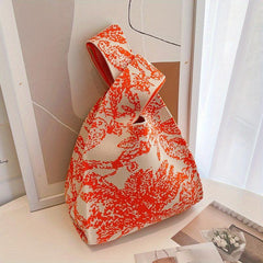 Pixel Style Woven Tote Bag Lightweight Shoulder Bag