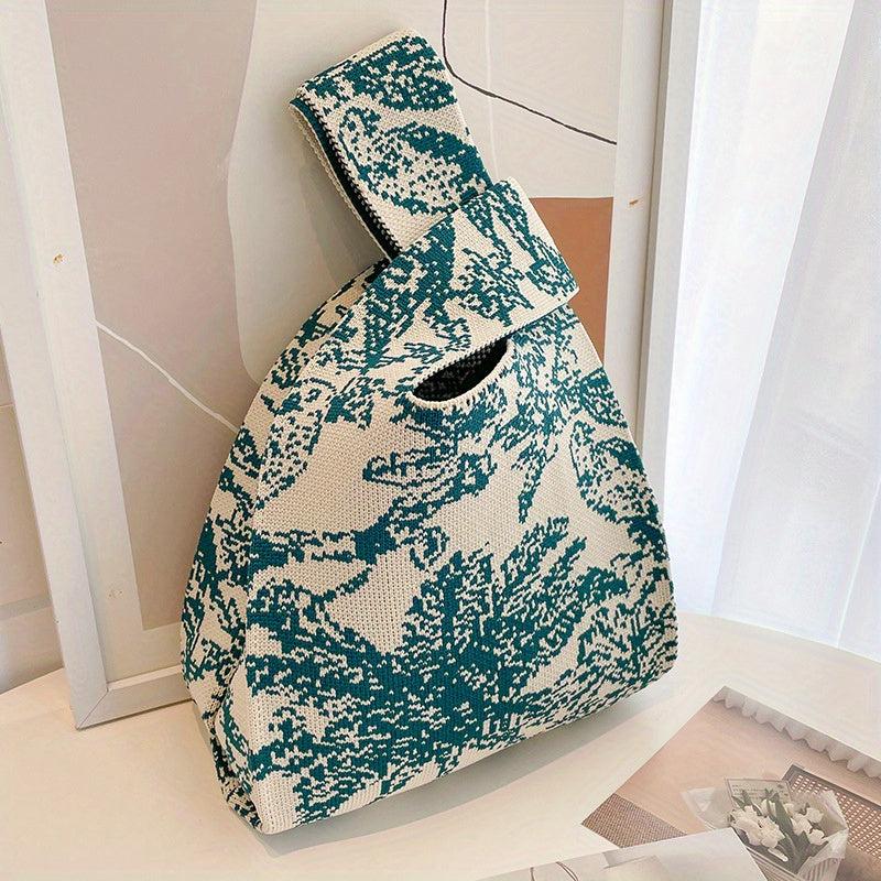 Pixel Style Woven Tote Bag Lightweight Shoulder Bag