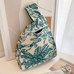 Pixel Style Woven Tote Bag Lightweight Shoulder Bag