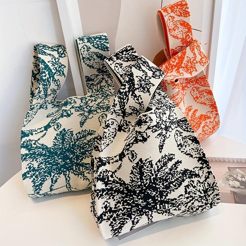 Pixel Style Woven Tote Bag Lightweight Shoulder Bag