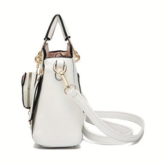 Plaid Embossed Handbag Chain Decor Crossbody Bag Top Handle PU Purse