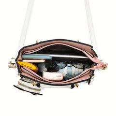 Plaid Embossed Handbag Chain Decor Crossbody Bag Top Handle PU Purse