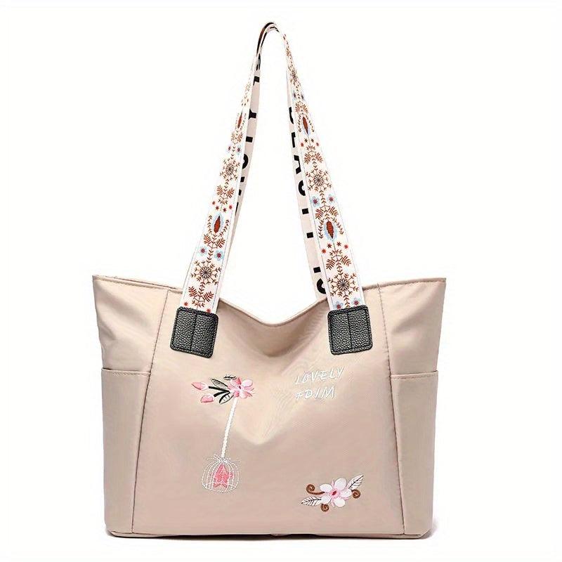 Flower Print Tote Bag Shoulder Handbag For Work Zipper Handbag