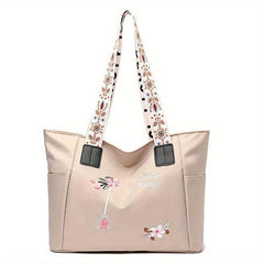 Flower Print Tote Bag Shoulder Handbag For Work Zipper Handbag
