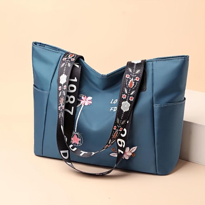 Flower Print Tote Bag Shoulder Handbag For Work Zipper Handbag