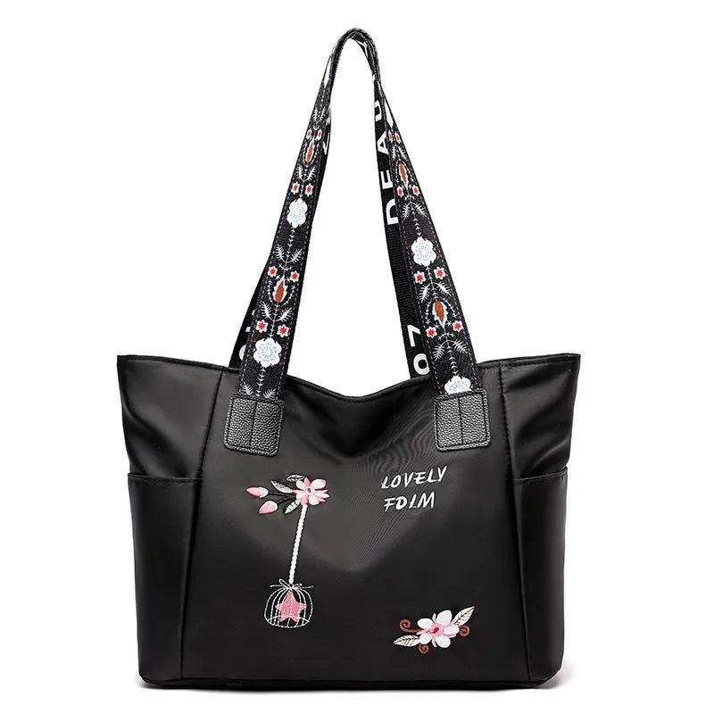 Flower Print Tote Bag Shoulder Handbag For Work Zipper Handbag