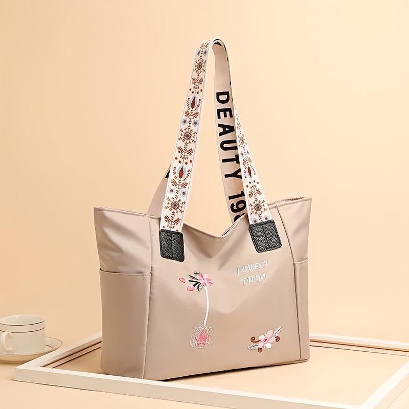 Flower Print Tote Bag Shoulder Handbag For Work Zipper Handbag