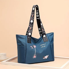 Flower Print Tote Bag Shoulder Handbag For Work Zipper Handbag
