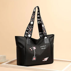 Flower Print Tote Bag Shoulder Handbag For Work Zipper Handbag
