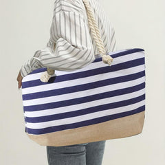 Striped Beach Tote Bag Large Capacity Lightweight Canvas Handbag