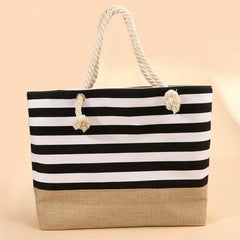 Striped Beach Tote Bag Large Capacity Lightweight Canvas Handbag