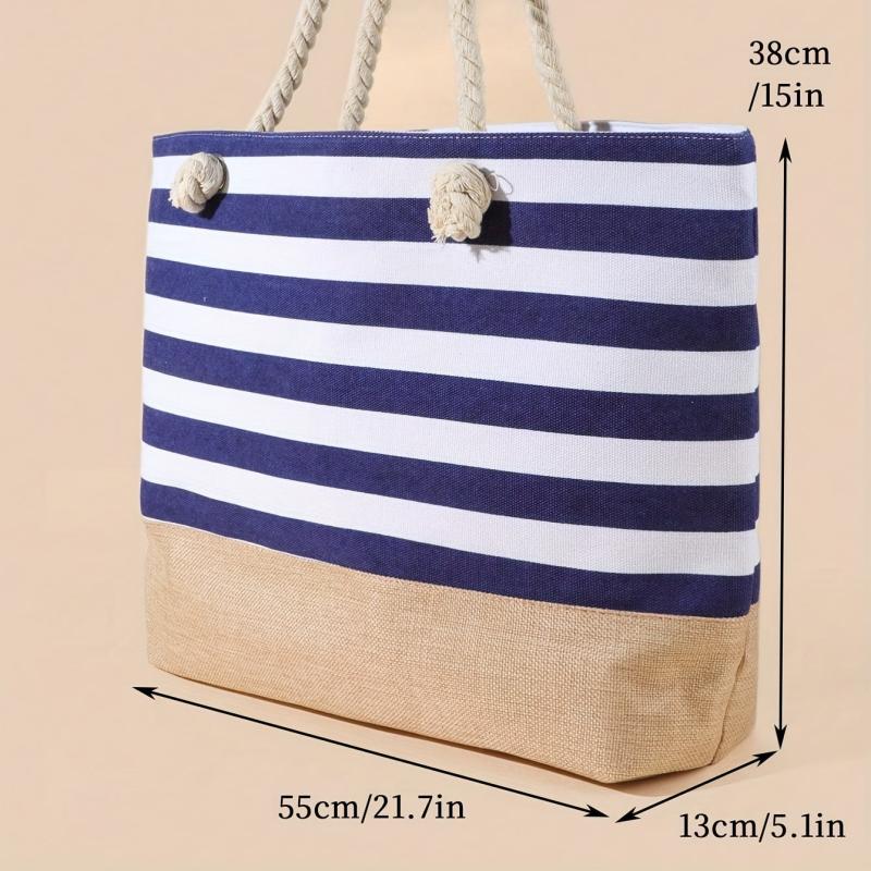 Striped Beach Tote Bag Large Capacity Lightweight Canvas Handbag