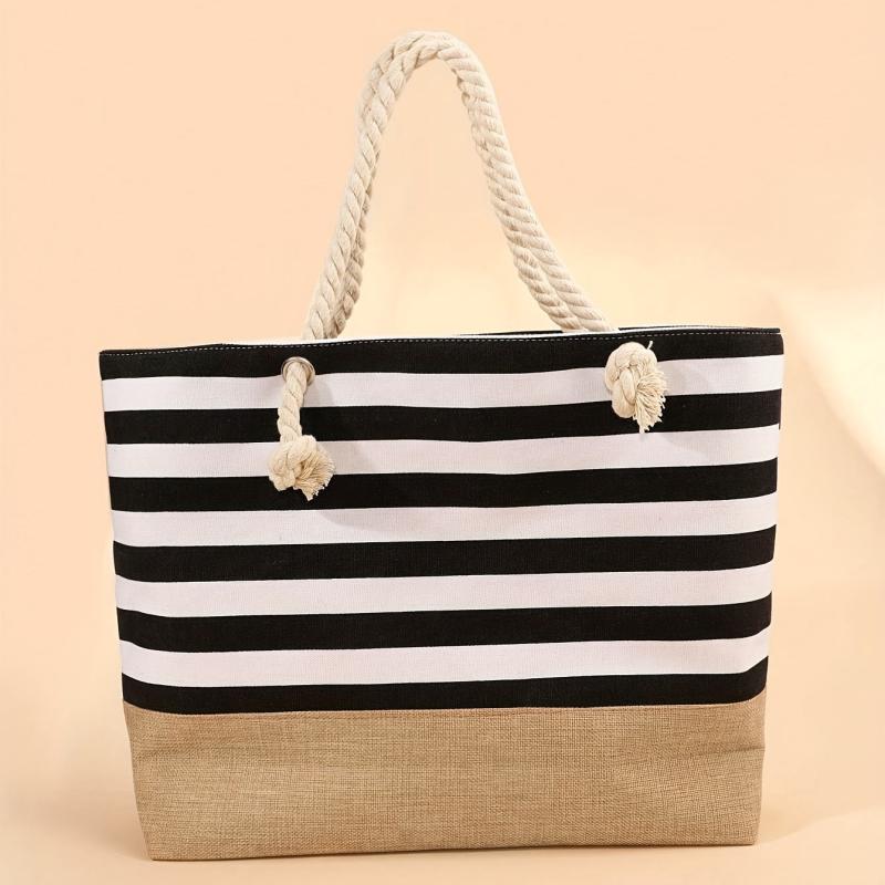 Striped Beach Tote Bag Large Capacity Lightweight Canvas Handbag