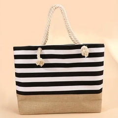 Striped Beach Tote Bag Large Capacity Lightweight Canvas Handbag