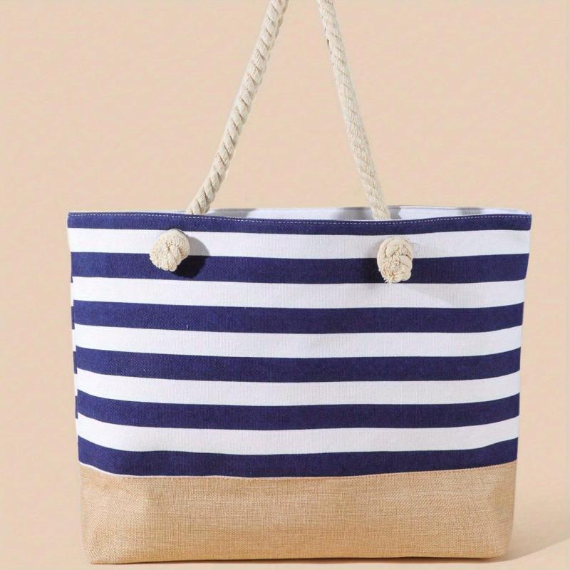 Striped Beach Tote Bag Large Capacity Lightweight Canvas Handbag