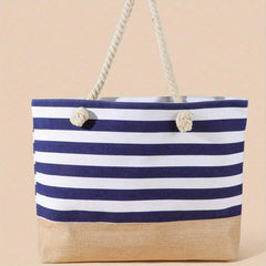 Striped Beach Tote Bag Large Capacity Lightweight Canvas Handbag