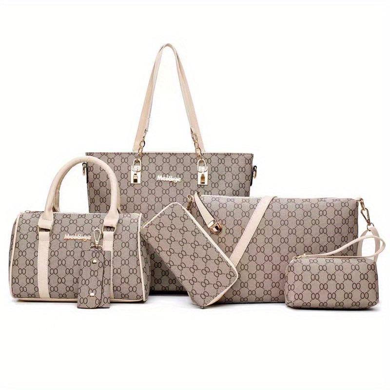 Geometric Pattern Purse Set: Tote, Handbag & Shoulder Bag Set