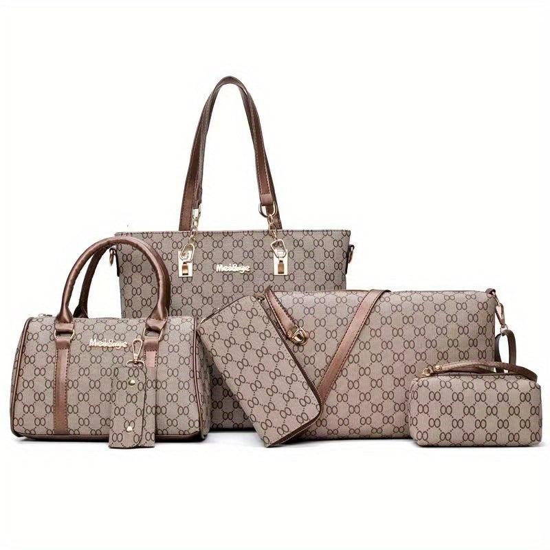 Geometric Pattern Purse Set: Tote, Handbag & Shoulder Bag Set