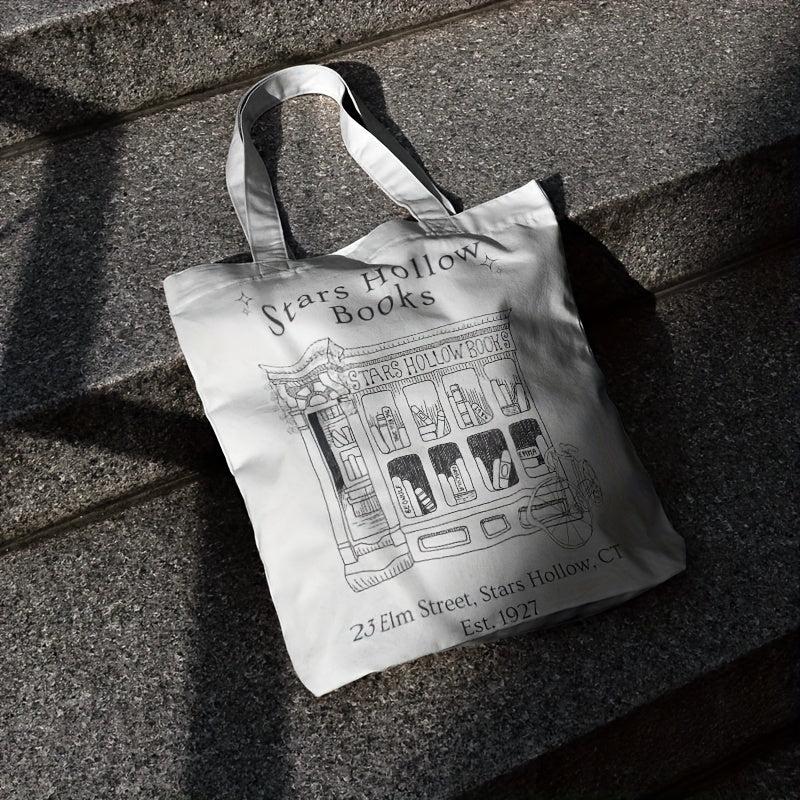 Cartoon Print Canvas Bag Lightweight Shoulder Bag For School