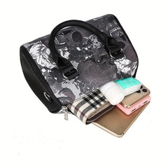 Halloween Gothic Skull Print Boston Bag Faux Leather Handbag