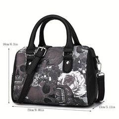 Halloween Gothic Skull Print Boston Bag Faux Leather Handbag