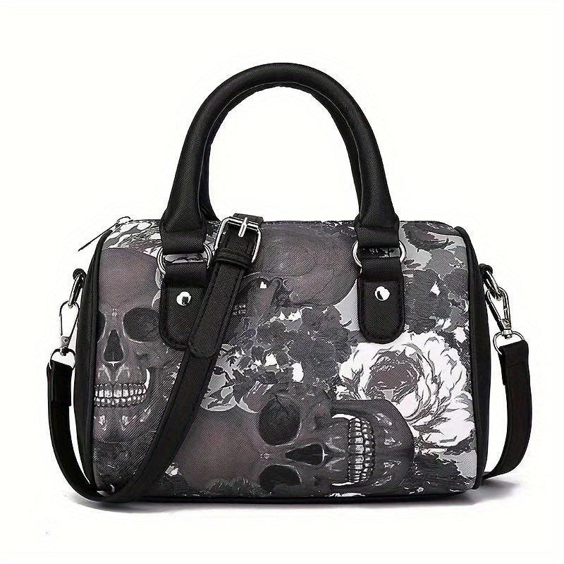 Halloween Gothic Skull Print Boston Bag Faux Leather Handbag