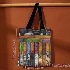 Vintage Cat Books Pattern Canvas Tote Bag Travel Beach Shoulder Bag