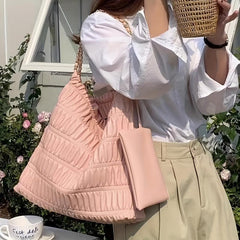 Pink Chain Tote Bag Ruched Quilted Shoulder Bag