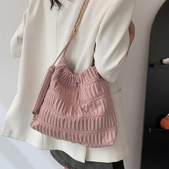 Pink Chain Tote Bag Ruched Quilted Shoulder Bag