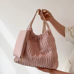 Pink Chain Tote Bag Ruched Quilted Shoulder Bag