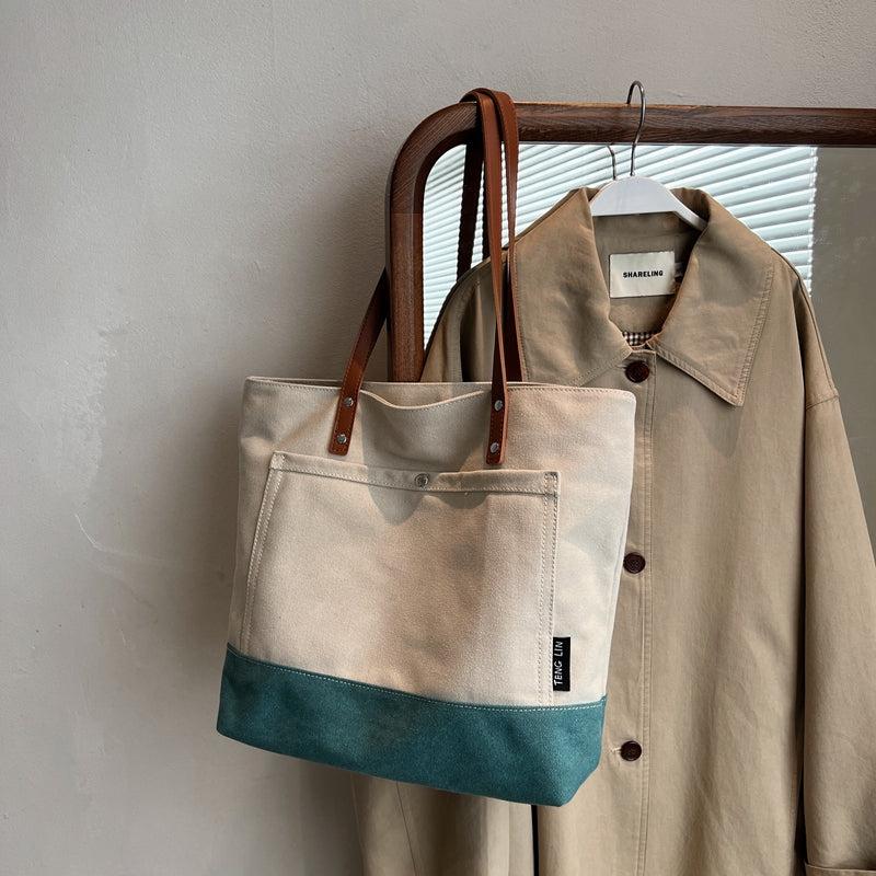 Large Capacity Canvas Tote Bag with Zipper - Work & Shopping
