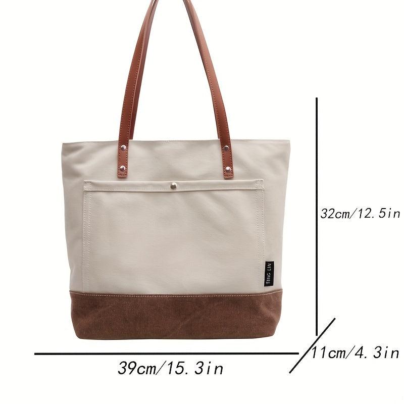Large Capacity Canvas Tote Bag with Zipper - Work & Shopping