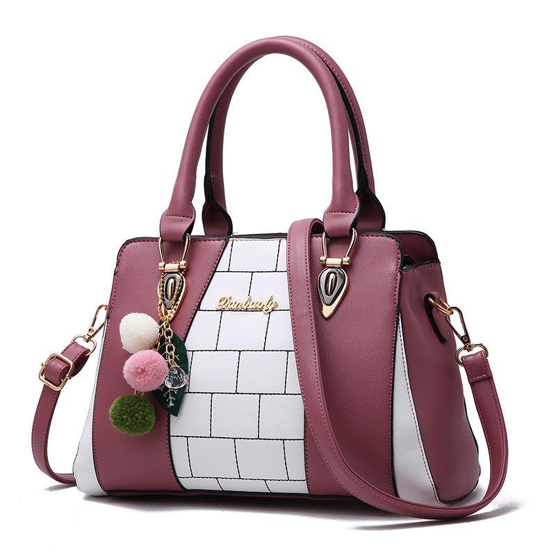 Pom Pom Decor Zipper Tote Bag PU Leather Handbag