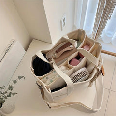 Minimalist Canvas Large Capacity Handbag Solid Versatile Storage Shoulder Bag