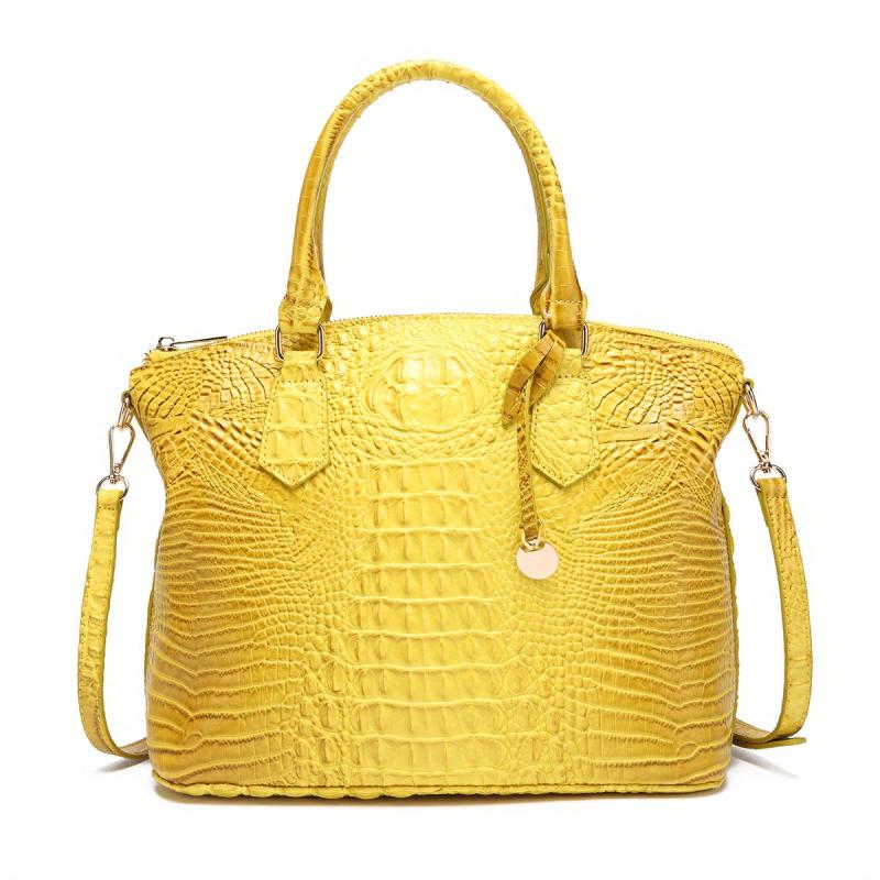 Crocodile Pattern Tote Bag Double Handle Purse Zipper Handbag