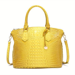 Crocodile Pattern Tote Bag Double Handle Purse Zipper Handbag