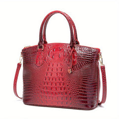 Crocodile Pattern Tote Bag Double Handle Purse Zipper Handbag