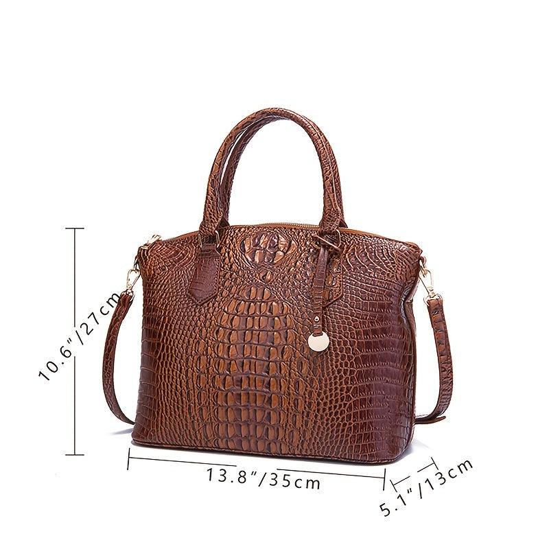 Crocodile Pattern Tote Bag Double Handle Purse Zipper Handbag