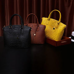 Crocodile Pattern Tote Bag Double Handle Purse Zipper Handbag